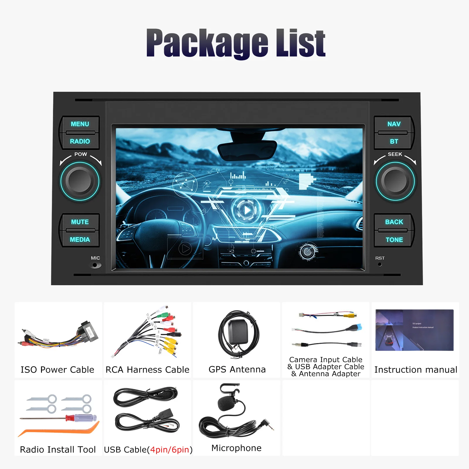 ESSGOO DAB Android 15 4+64G voor Ford Focus MK2 Transit MK7 Connect Fiesta Fusion Kuga C-Max S-Max Galaxy Autoradio Wireless Apple Carplay Android Auto GPS WIFI RDS FM Bluetooth 7" Touchscreen
