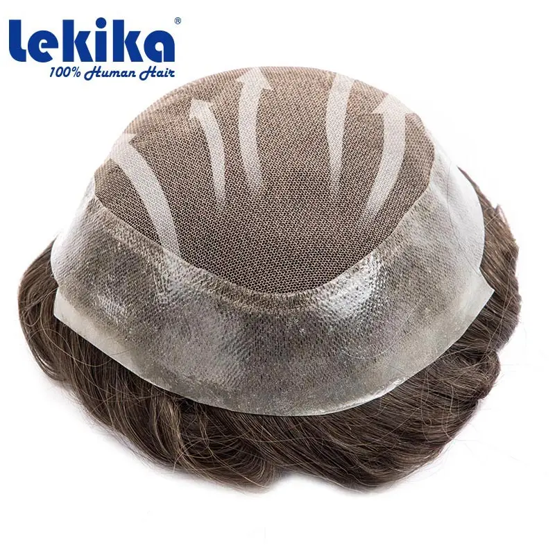 Peruca indiana de cabelo humano para homens, Austrália Base Lace, Pu Toupee, Prótese Capilar, Peruca de renda francesa, 100% cabelo humano