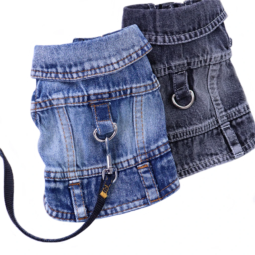 Pet Dog Denim Jacket Dark Wash Sleeveless Towable Jeans Vest Coat for Small Medium Dogs Cat Puppy Spring/Autumn Clothes Apparel