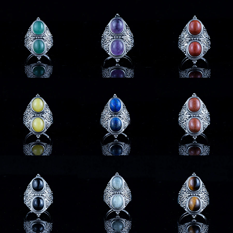 

Натуральный камень галстук глаз красный агат лазурит аметист ретро стиль регулируемое медное посеребренное кольцо для женщин подарок ювелирные изделия