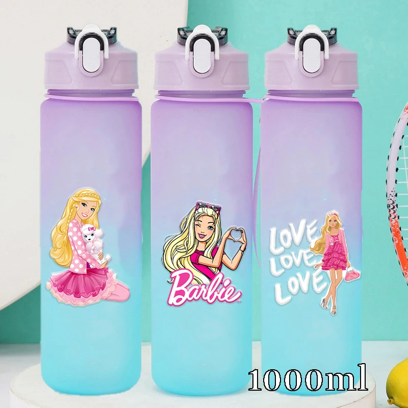 

New 750ml Barbied Large Capacity Gradient Water Cup Girl Kawaii Anime Pattern Water Bottles Woman Leak Proof Sports Water Cups