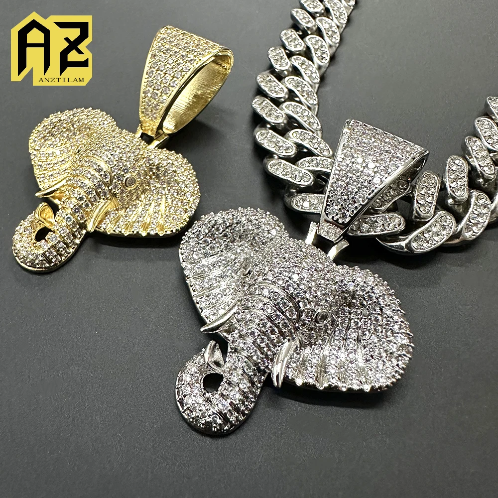 AZ Elephant Iced Out Pendant Necklaces For Men Women Bling Zircon Hip Hop Jewelry Parts Gifts Free Shipping