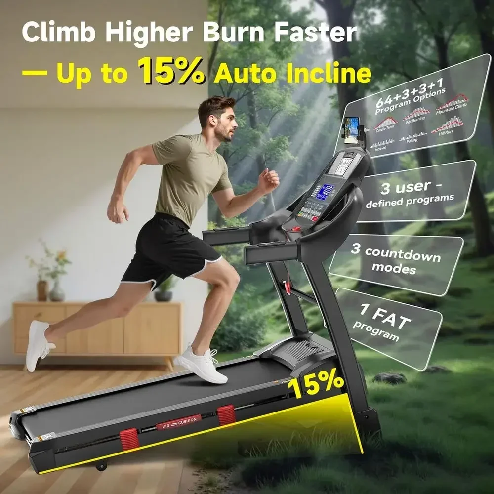 15% Auto Incline Treadmill: 400 lbs Capacity, 5.1HP Motor, 0.6-10MPH Speeds, Safety Handle, App-Enabled, 18 Deck, Bonus Ankle &