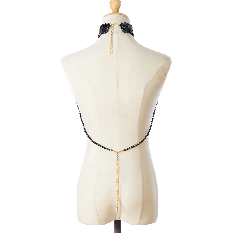 Fashionable Imitation Pearl Bra Body Chain Strapless Outerwear Dress Vest Top Necklace Flower Chest Decoration Handmade Beading image 5