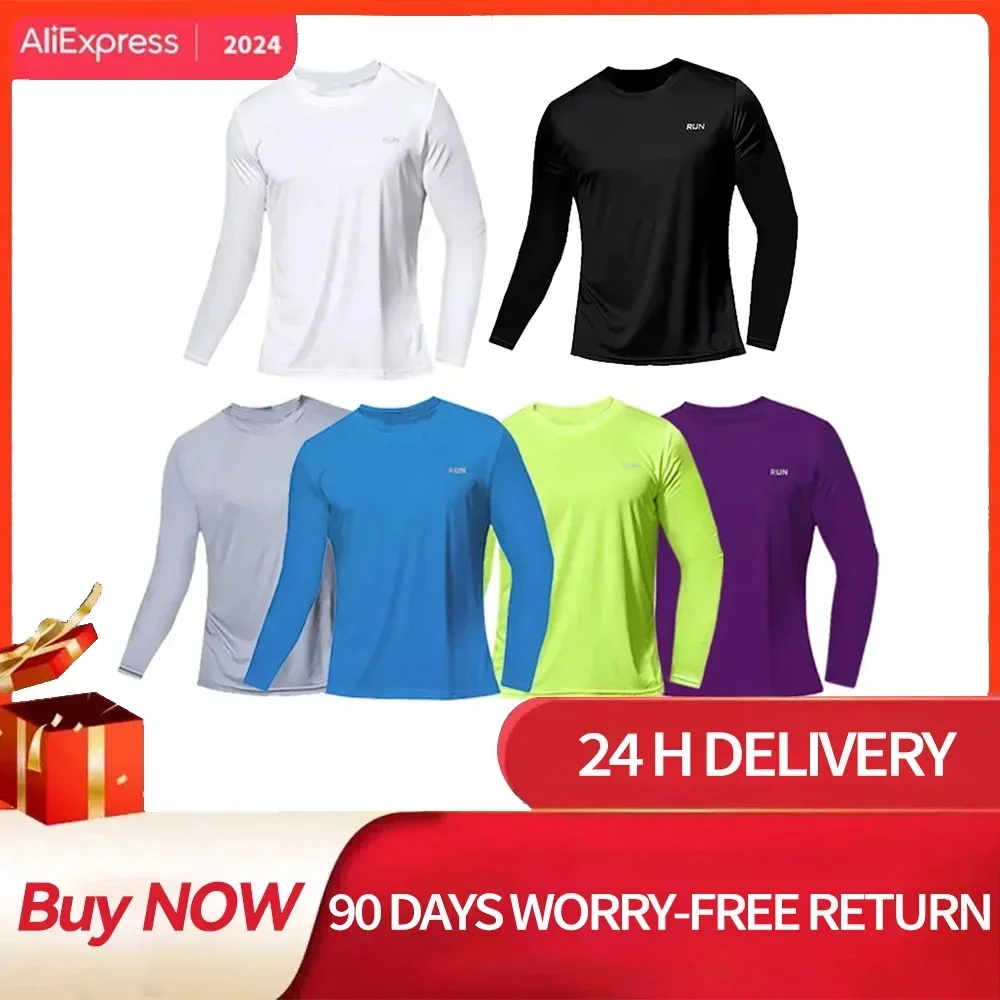 Men's Quick Dry Long Sleeve Gym Running Moisture Wicking Round Neck T-Shirt Training Exercise Gym Man Clothing Sport Tops Shirt