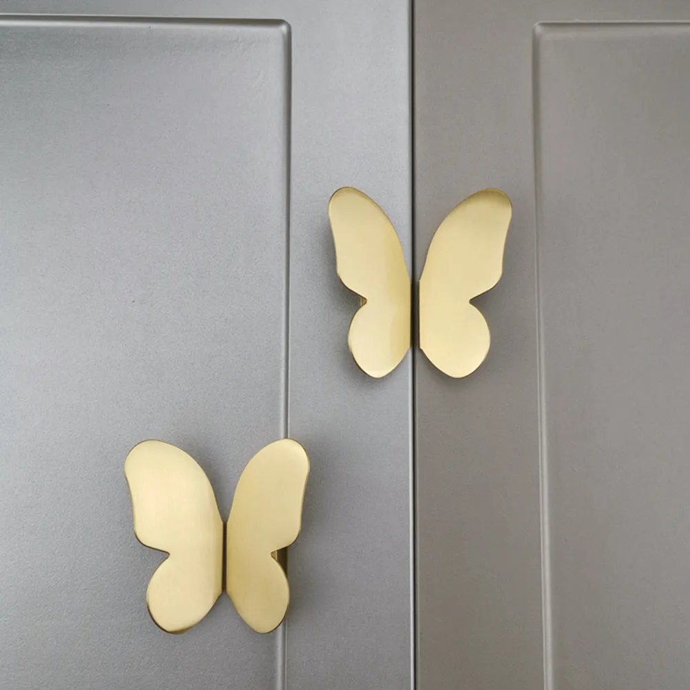 1Pair Stylish Butterfly Shaped Pull Handle Solid Brass Cabinet Door Knob for Drawer Wardrobe Shoe Cabinet Bookcase Furniture