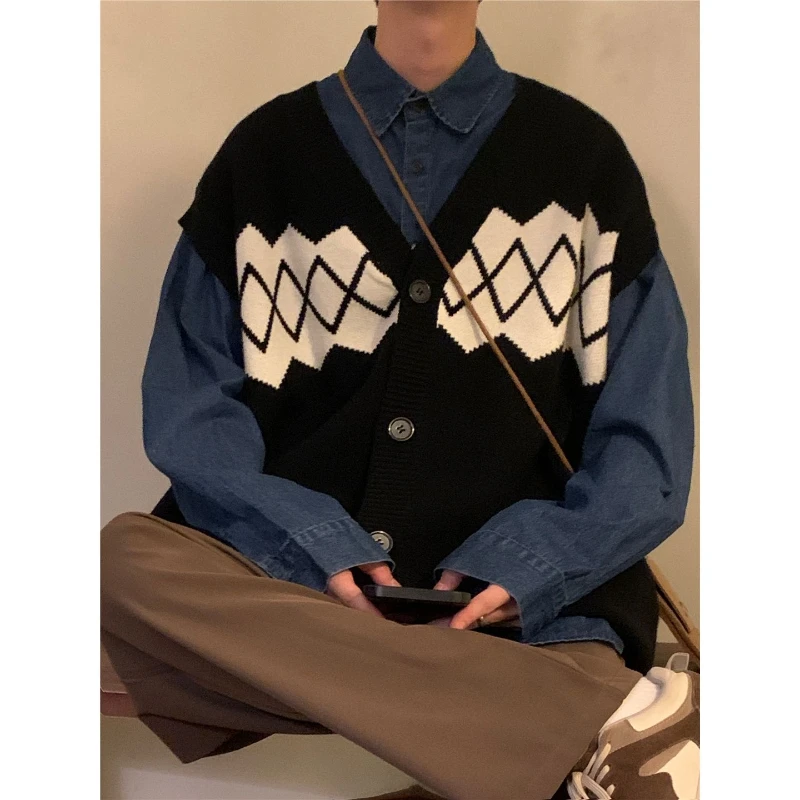 

Новый свободный свитер-жилет в стиле ретро в студенческом стиле