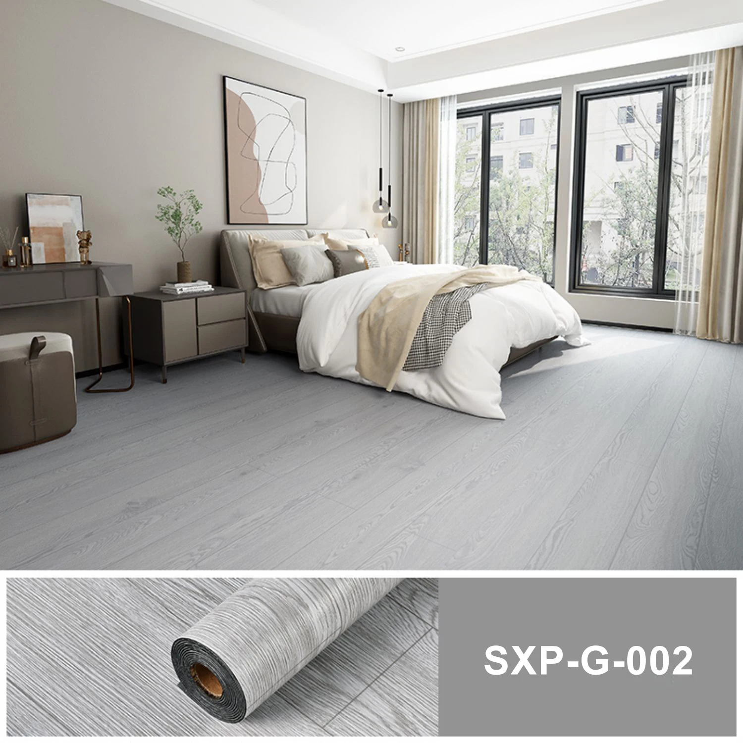 Wood-grain self-adhesive waterproof wallpaper, peel-and-stick floor decals, removable, easy installation, home decor
