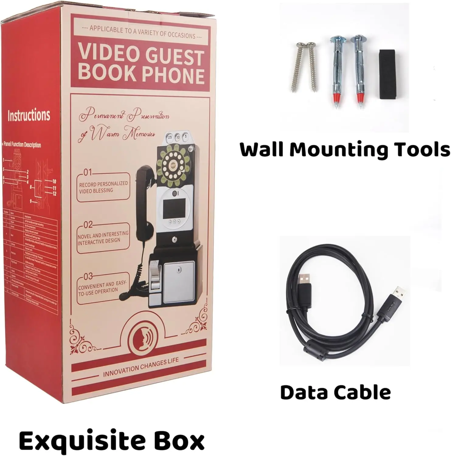 Retro Phone Video Guestbook Perfect for Weddings Party Audio-Video Message Blessings Recording Unique Video Recorder for Wishes