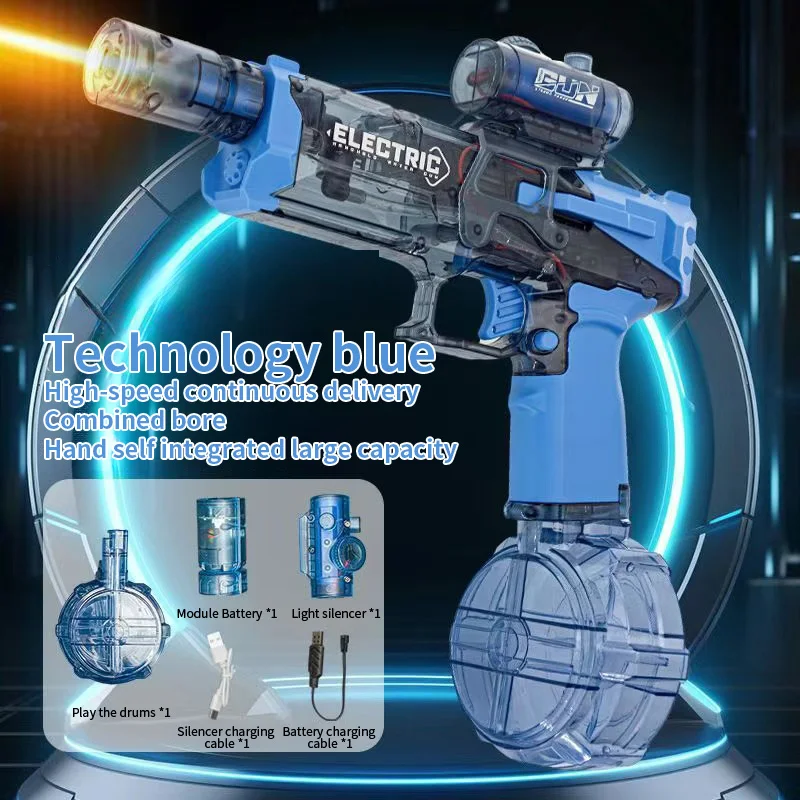 Pistolas de agua eléctricas de batalla, con pistola, bozal, llama, pistolas de chorro de alta capacidad, juguete de playa al aire libre de verano para adultos