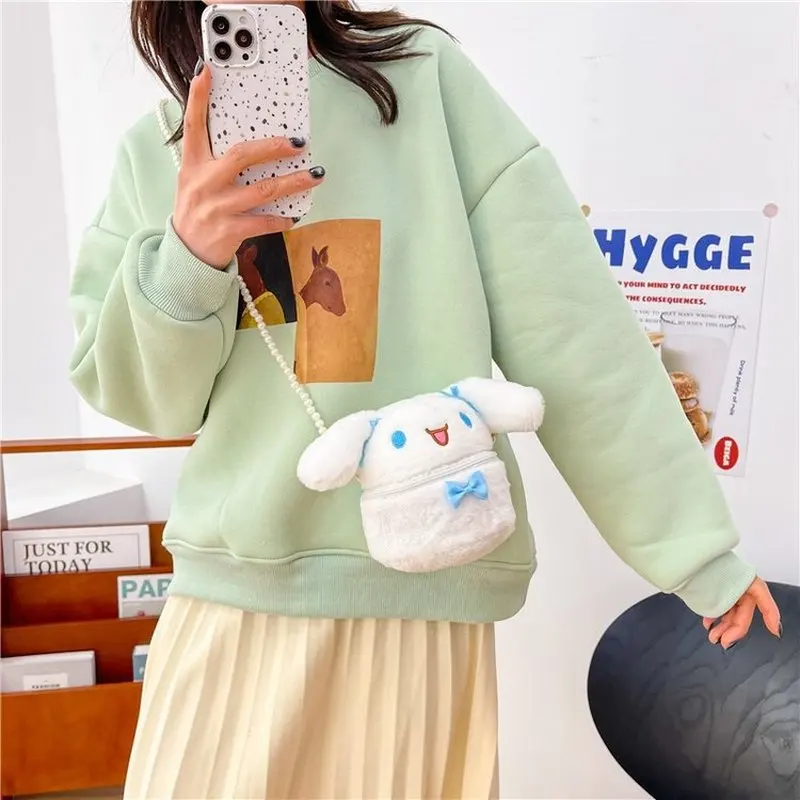 2024 Miniso Nieuwe Sanrio Mini Parel Ketting Diagonale Kleine Emmer Tas Schattige Melodie Hello Kitty Pluche Tas Japanse Geld Opbergtas