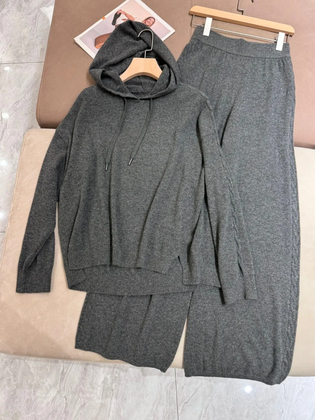 Autumn winter casual knitted cashmere set for women