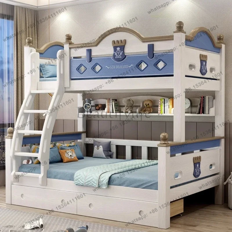 Solid wood mother and child two layer high and low bed 2 people double beds bunk beds for kids