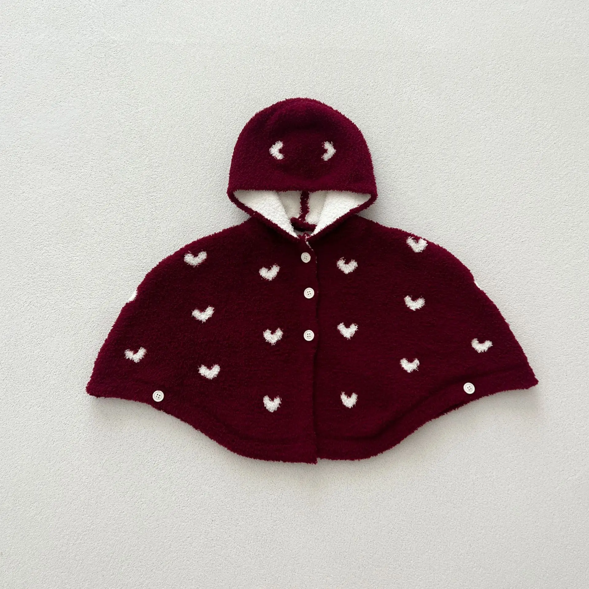 Winter New Baby Plus Velvet Thick Knitted Cloak Girls Heart Hooded Coat Infant Windproof Warm Shawl Children Outing Clothing