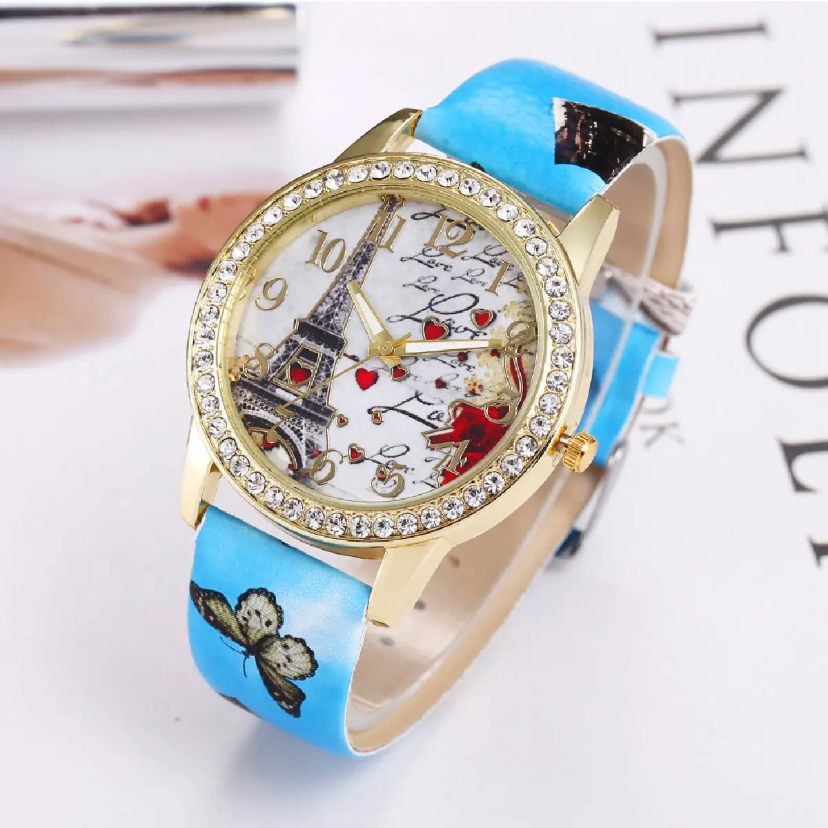 

Ladies Fashion Trend Everything Tower Digital Floral Star Printed Leather Watch Band Quartz Watch Christmas Birthday Gift