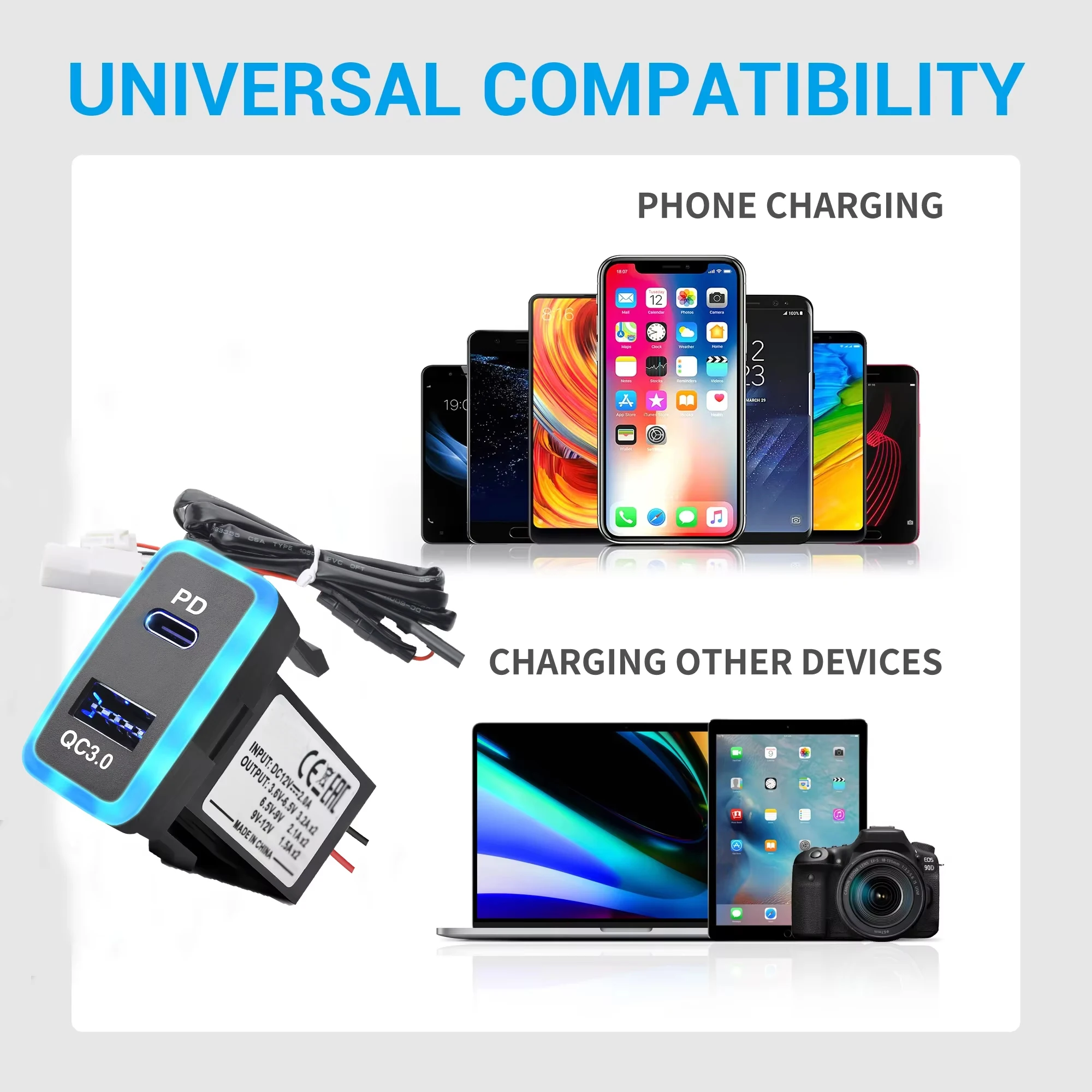 

MICTUNING Type C PD QC3.0 Car Charger Large Size Dual USB Fast Charger Socket Hight Power Quick Charging For Toyota iPhone
