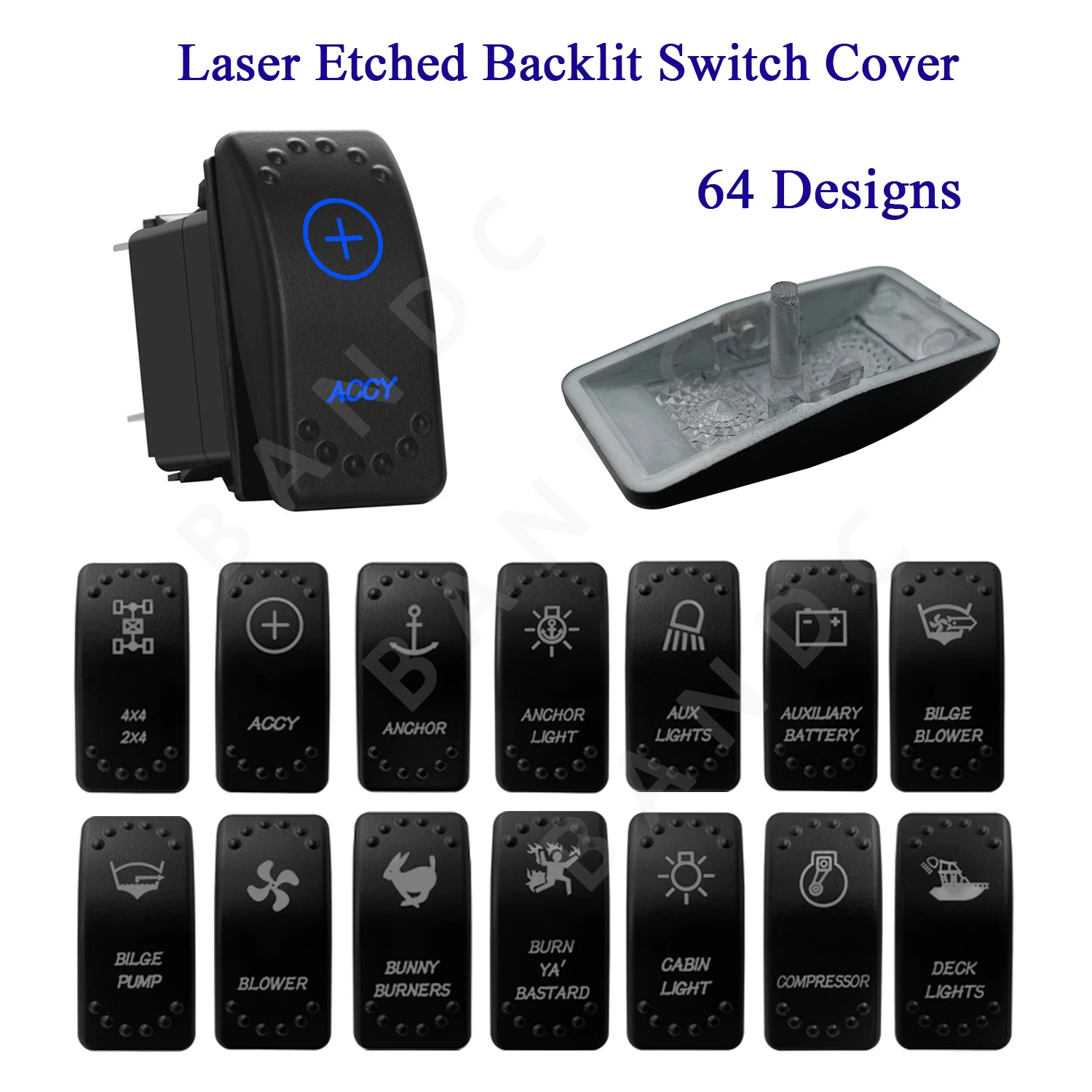 

1 Pc Cover Only! Laser Etched Backlit Rocker Switch Cover for Marine Boat RV Van Auto Switch Button Replacement Waterproof