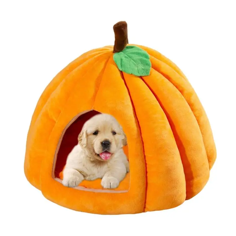 Pumpkin Style Cat Cave Sleeping And Resting Bed Pet Tent Cute Cat House Warm Pet Cave Semi-Enclosed Pumpkin Shape Pet Bed