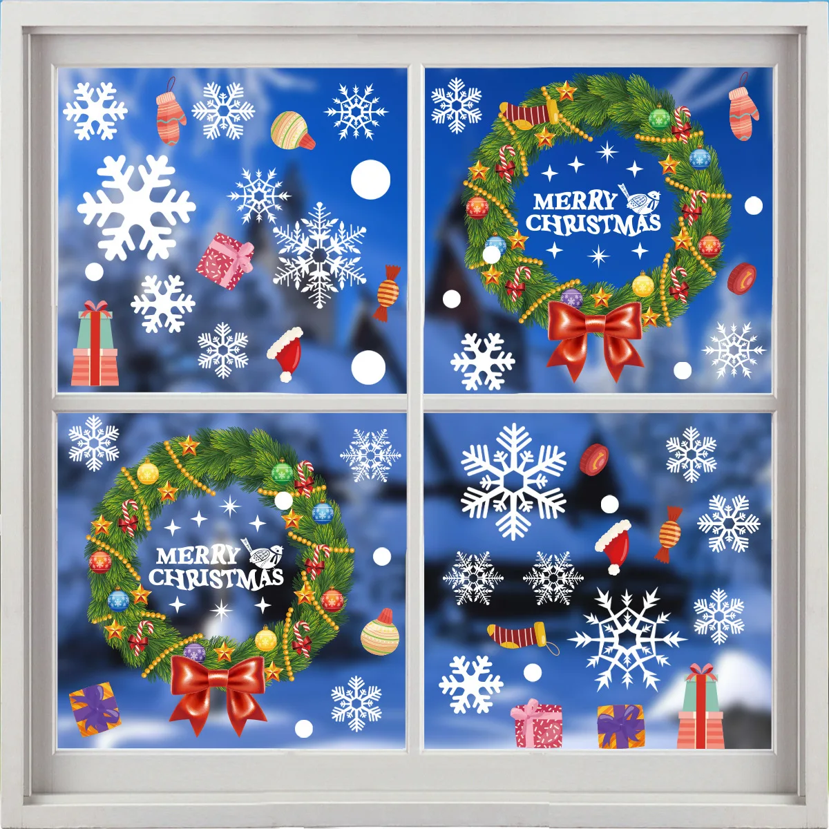 4 Blatt/Set Weihnachts-Fensteraufkleber – statische weiße Schneeflocke und Winterdekorationen, wiederverwendbare Weihnachtsdekoration aus Kunststoff