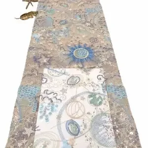 美しいカラフルなスパンコールの太陽刺繍レース生地、スパンコールの花チュール生地、ウェディングドレス、ブライダルドレス用