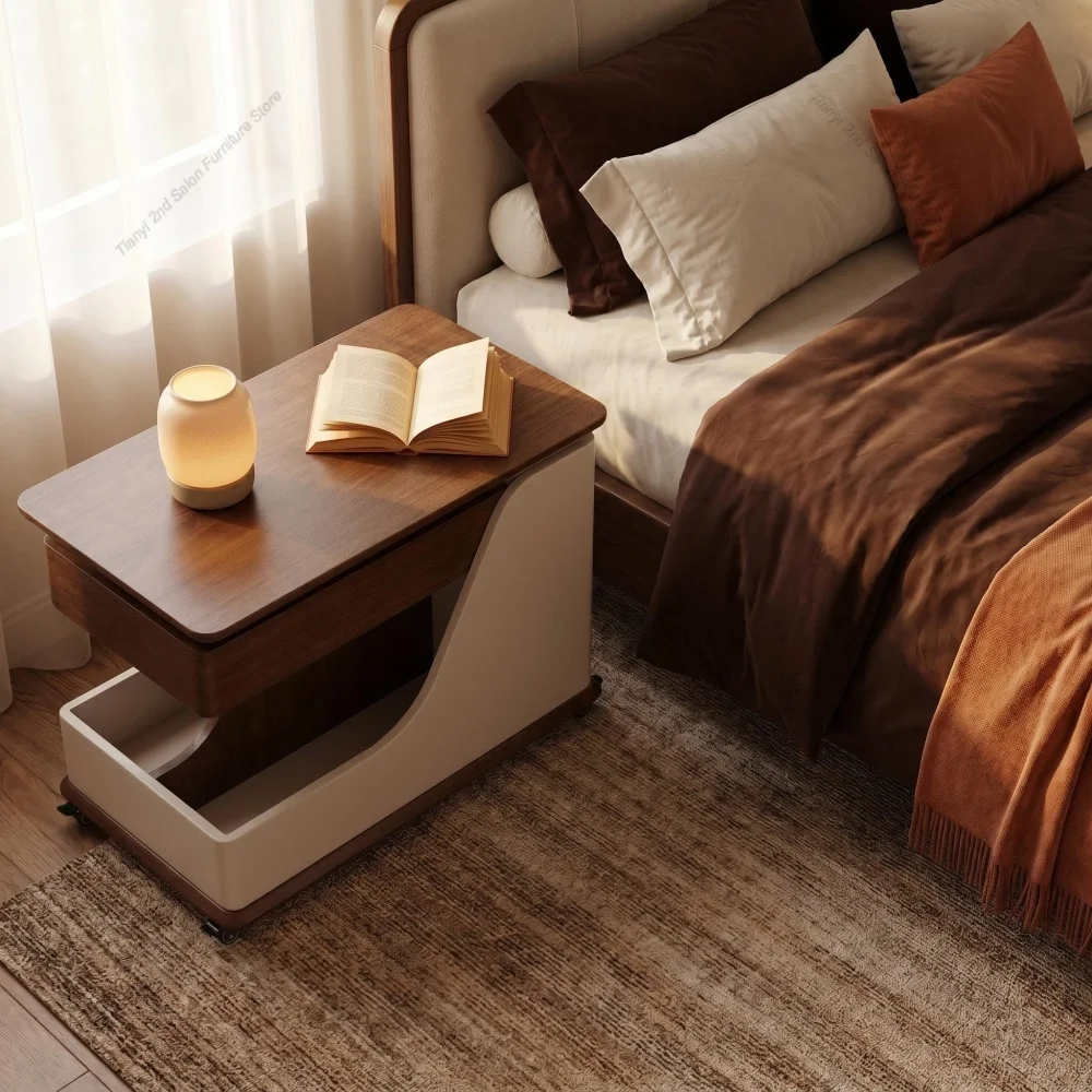 Height Adjustable Side Table Coffee Table, Portable End Table with Storage Compartments, for Living Room Balcony Bedroom FYCT