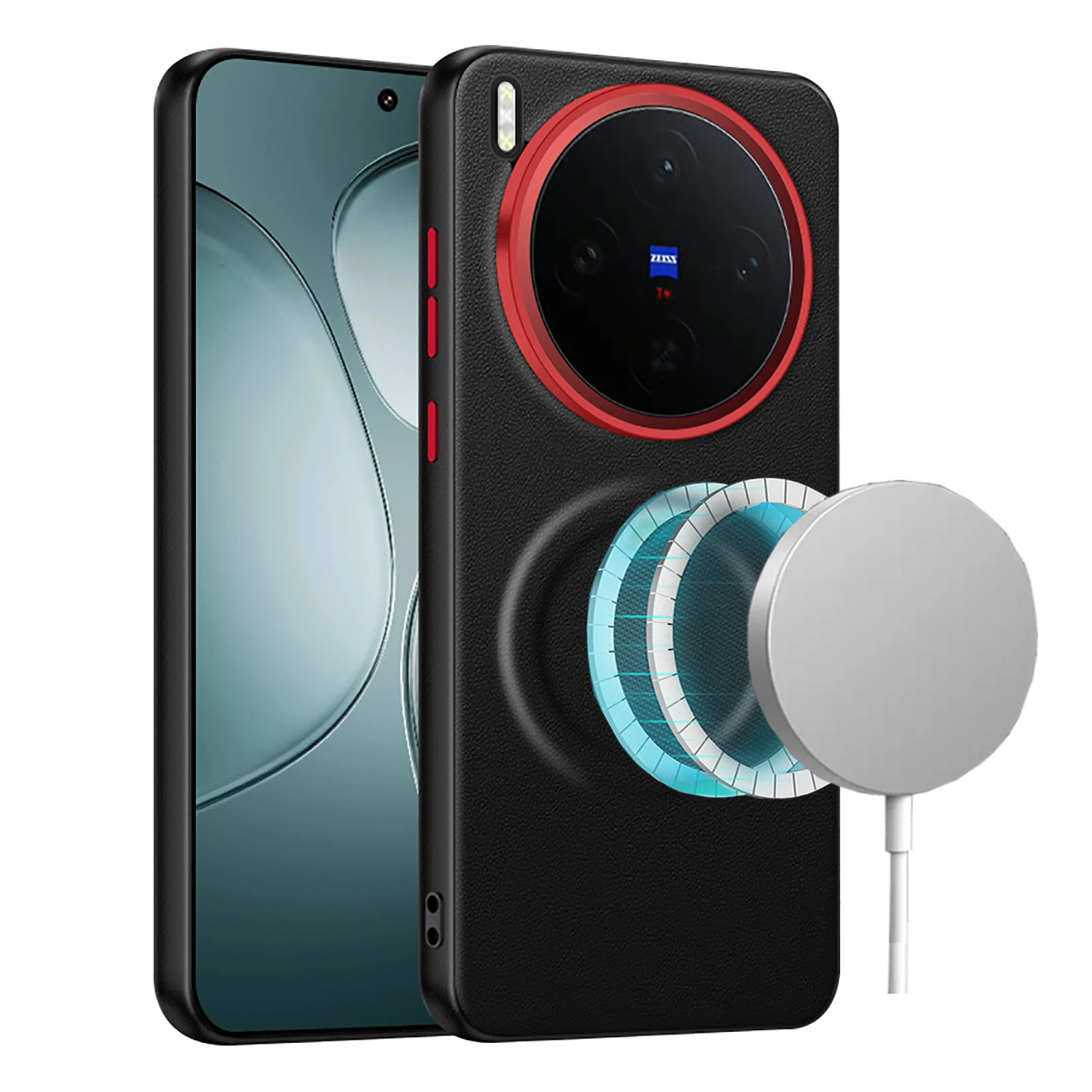 

for VIVO X300 Pro Case Magnetic for Wireless Charging, PU Leather Durable Shockproof Anti-Fingerprint Soft Edge Hard Back Cover