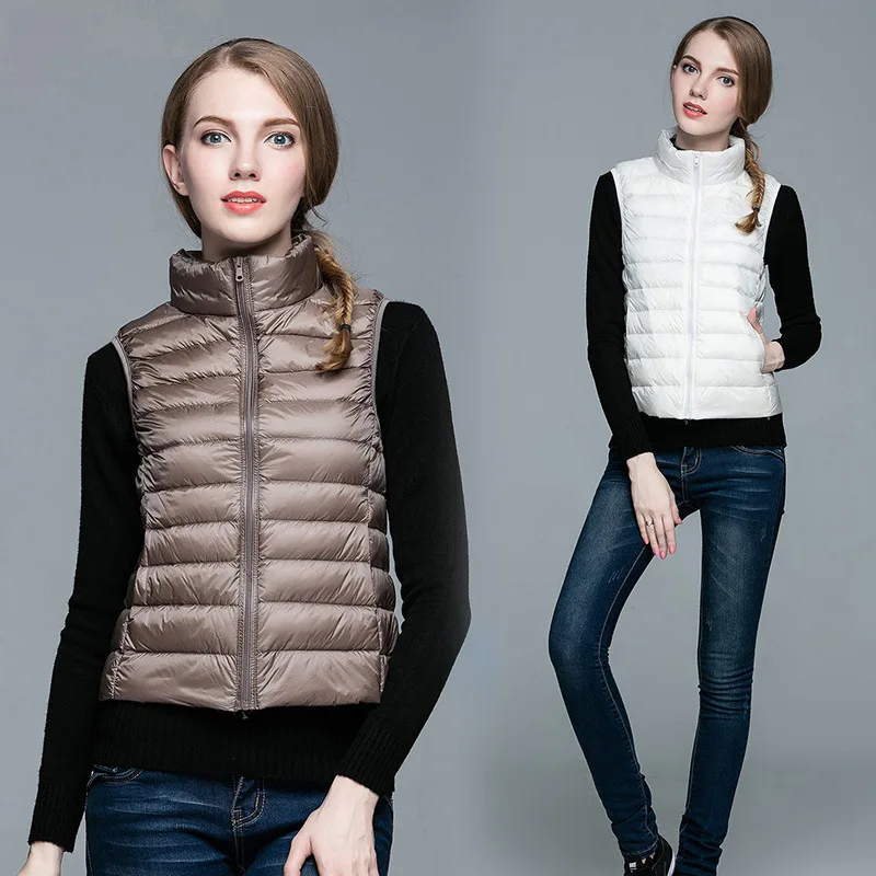 DEODAR Four-season Models 90% White Duck Down Vest Female Fashion Thin Short Stand Collar Portable Puffer Jacket for Office Lady