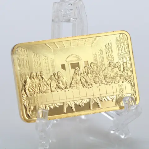 1 Stück letztes Abendessen Christus Jesus Goldbarren Jesus & Engel 1 Unze Goldreplik 999 vergoldete Bullion Bar Christliche Gedenkmünze