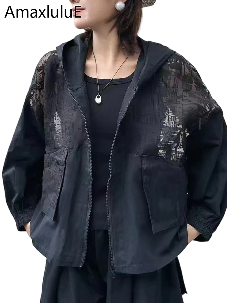 

Amax LuluE 2025 Winter Korean Womens Sexy Lace Hooded Jackets Oversized Fashion Coats Ladies Casual Classic Loose Punk Outerwear