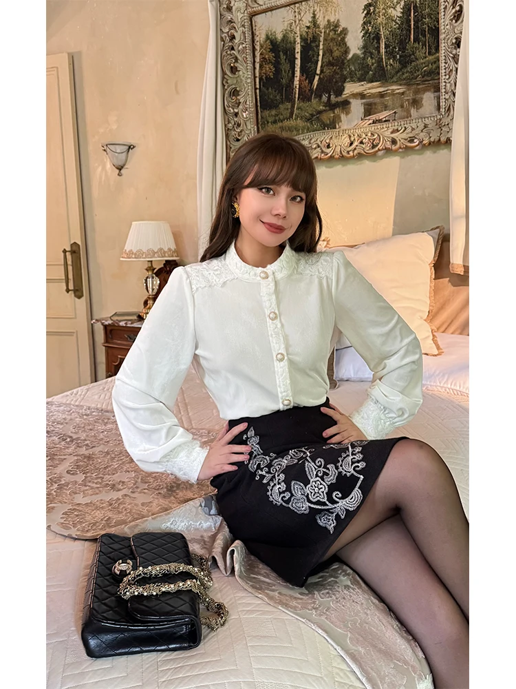 

Velvet Long Sve irt Single Button Base Layer Design Sensation Small ence MR WATER Waterdrop King Vintage Sle Women...