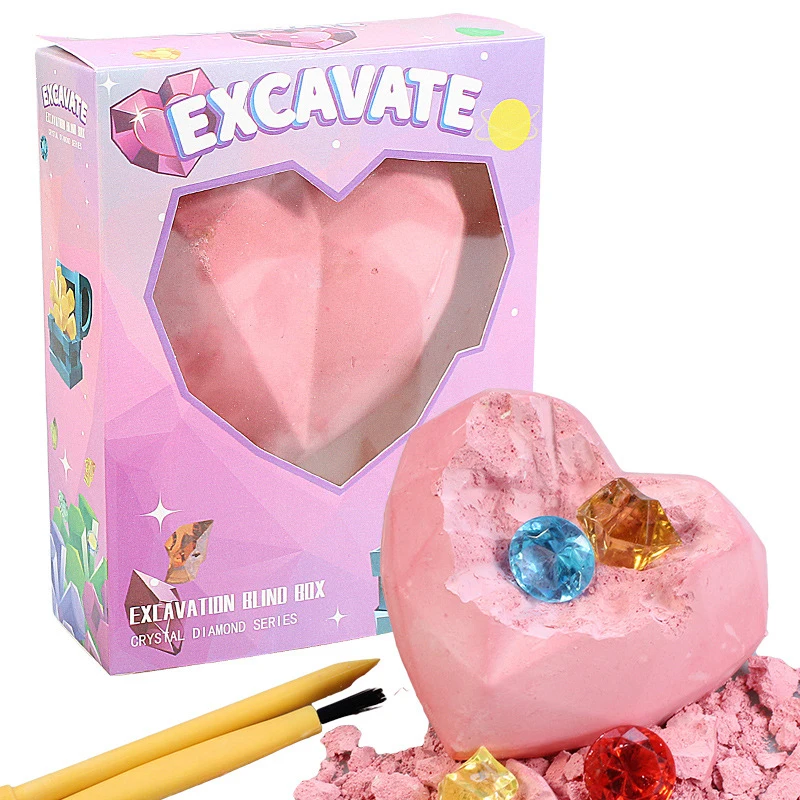 Archaeological Excavation Gemstones Kit Love Heart Handmade Excavation Treasure Fossils Toy Kids Science Kit Mining Kit