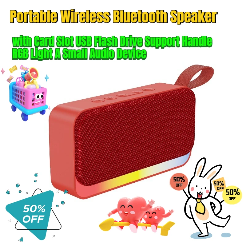 

Portable Wireless Bluetooth Speaker with Card Slot USB Flash Drive Support Handle RGB Light A Small Audio Device