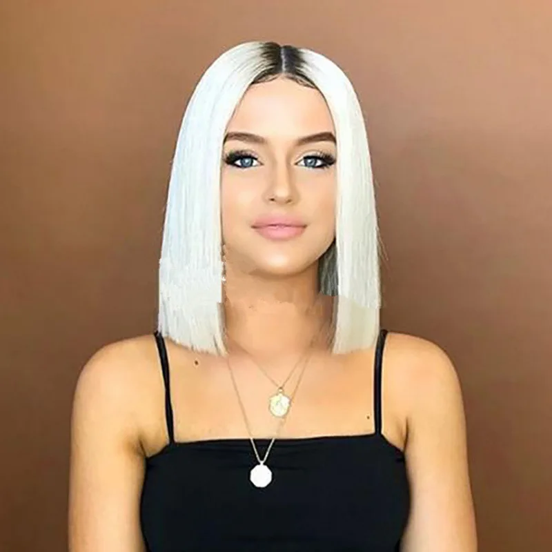 Nuovo stile di parrucca da donna tinta Bobo capelli corti sfumatura da nero a bianco capelli corti lisci parrucca di Halloween copricapo