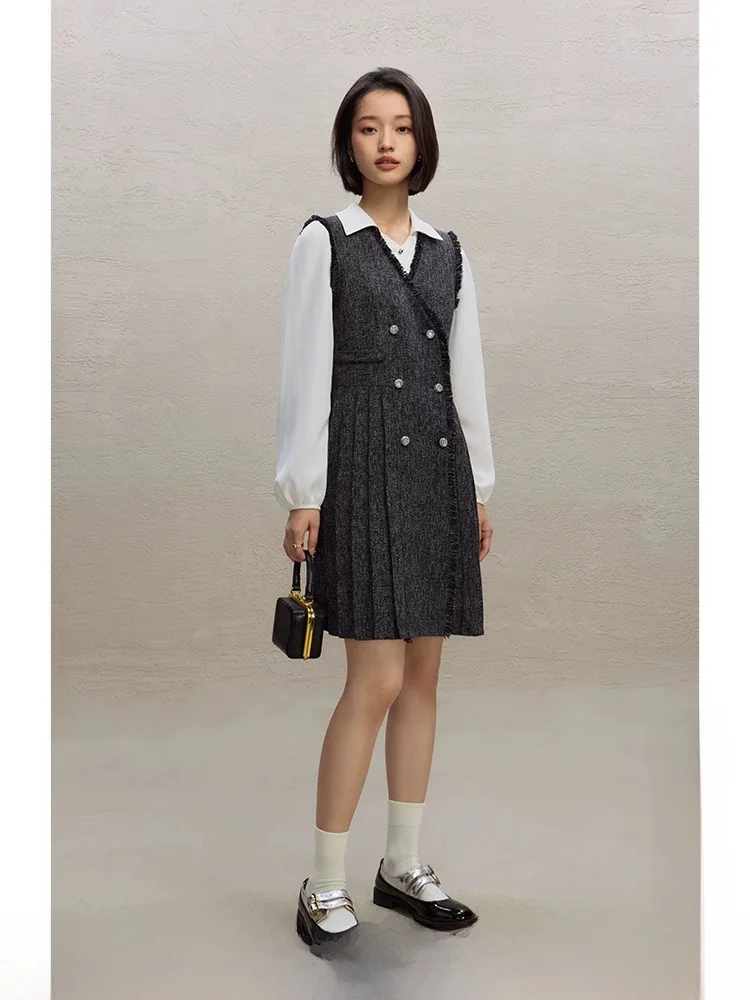 

Chic Winter Workwear Set Women's Shirt Dress Two-Piece Suit Effortless Style Small Fragrance Trend Elastic Waist A-Line Skirt