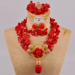 Red Coral Necklace Nigerian Wedding African Beads Jewelry Set