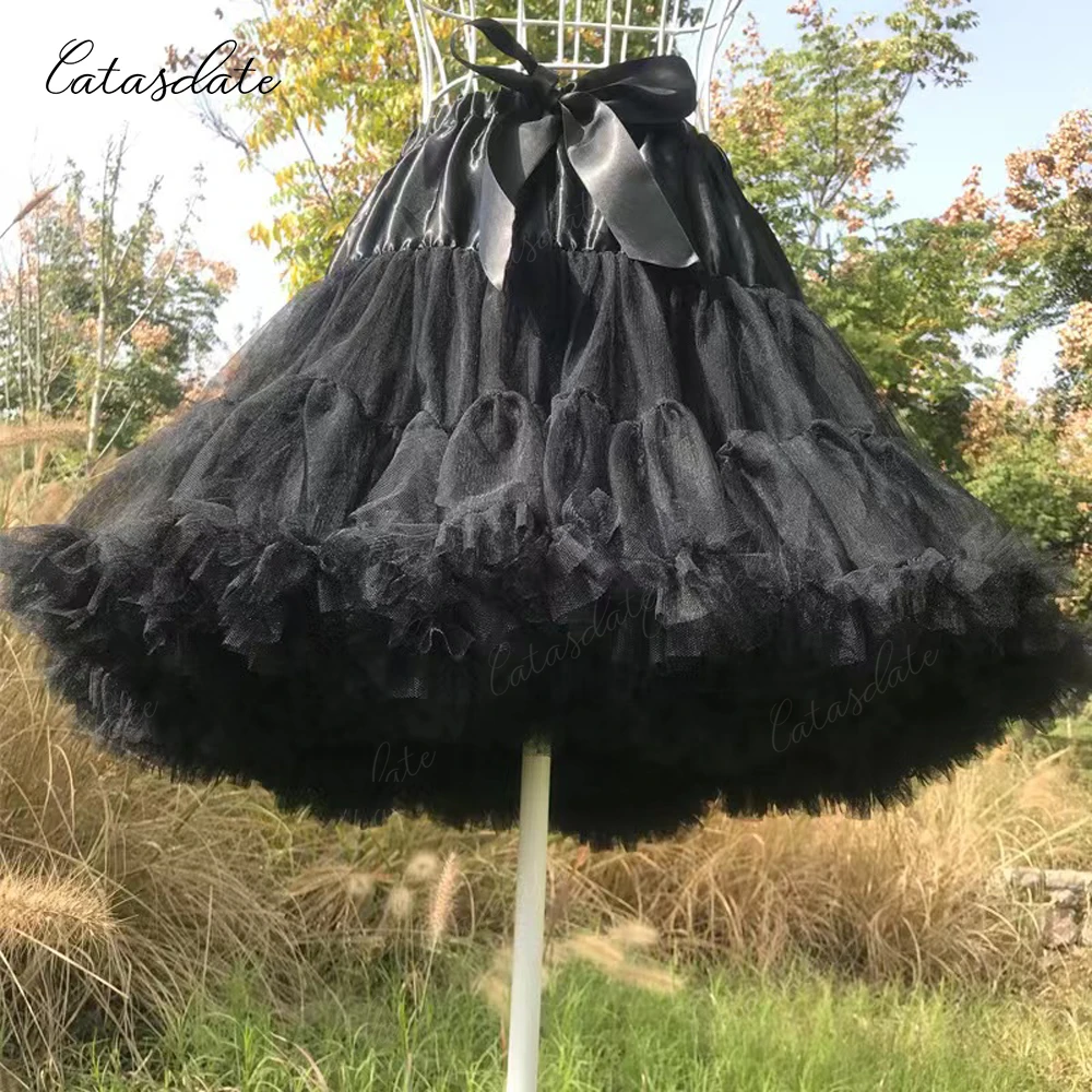 Catasdate Colorful Petticoat Women Elastic Puffy Tutu Skirt for Ballet Dress Fluffy Underskirt for Party with Tiered Layers