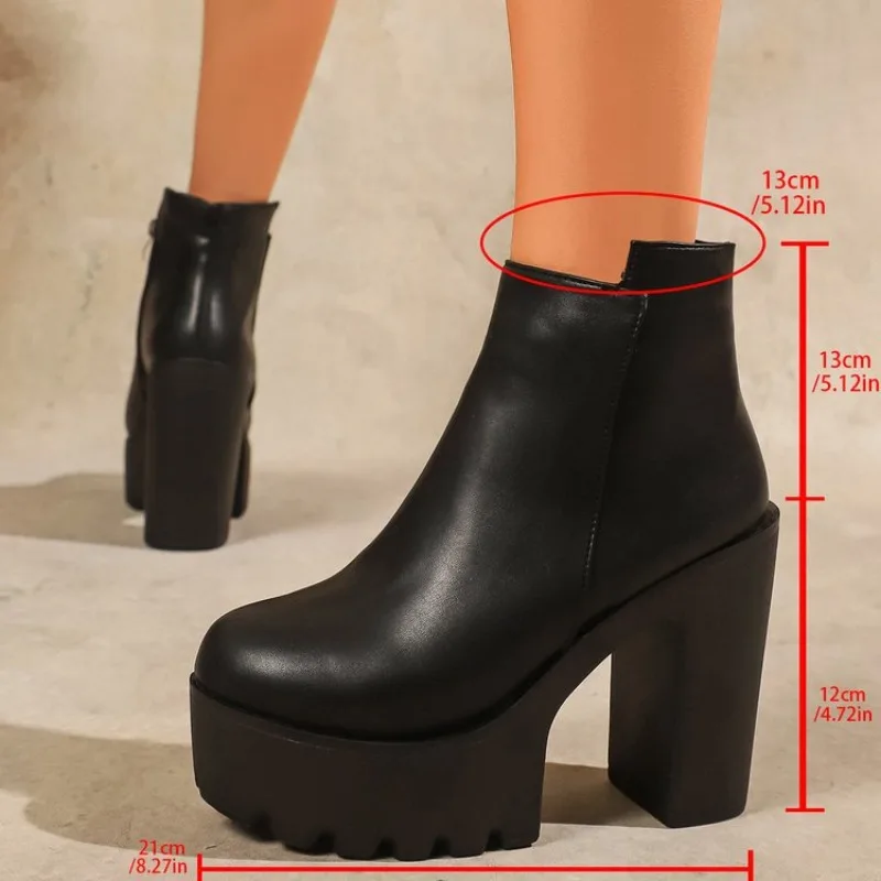

Thick High Heel Shoes Womens Platform Elastic Band Side Zipper Chelsea Boots Black Ankle Boot Zapatos Para Mujeres Plus Size 43