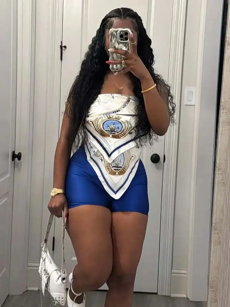 

Weird Puss, летний женский комплект из 2 предметов для отпуска, красочный принт с открытой спиной и узлом, топы с лямкой на животе + шорты, одинаковый клубный полуночный наряд