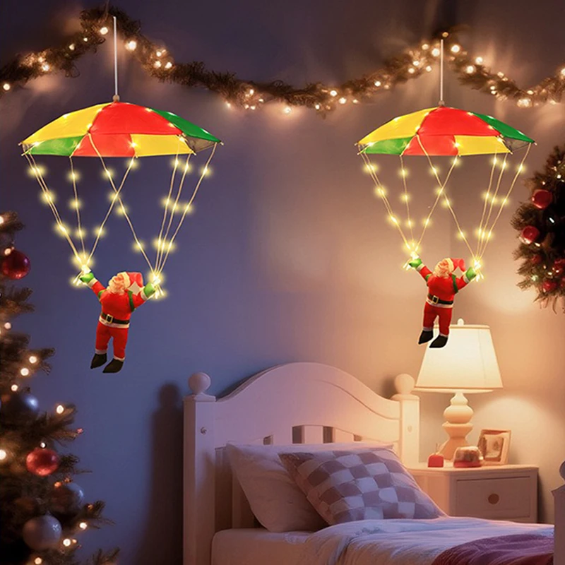 Parachute Lighting Fixture Santa Claus Hanging Deco Leather Wire Lamp Christmas Holiday Party Eaves Courtyard LED Light String