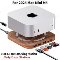 Mini Docking Station for 2024 Mac Mini M4 Computer USB Hub Walnut Desktop Stand USB Port Hub for Mac Mini M4 Pro PC Accessories
