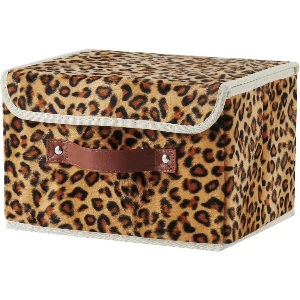 

Covered storage box, cute leopard print velvet fabric storage basket