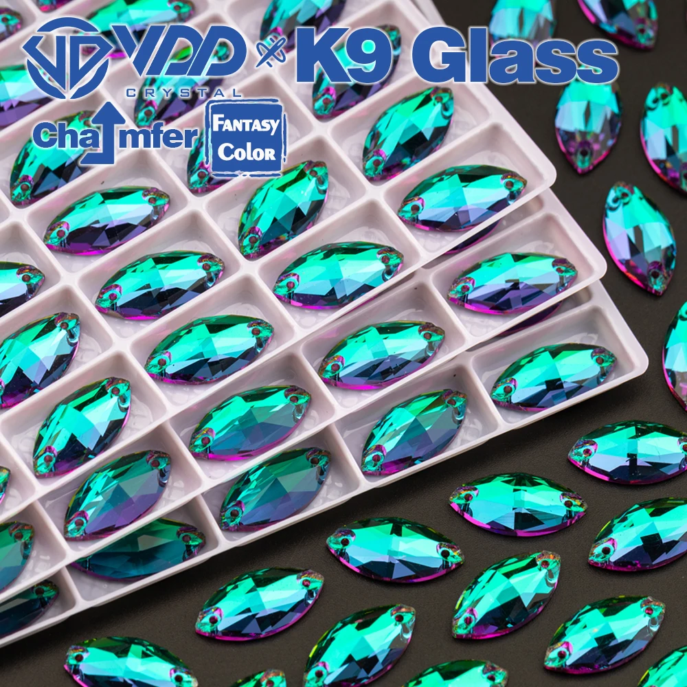 VDD Navette 9x18mm 36Pcs Heliotrope Color Top Quality K9 Glass Sew On strass Sewing Crystal Flatback per la decorazione dell\'indumento