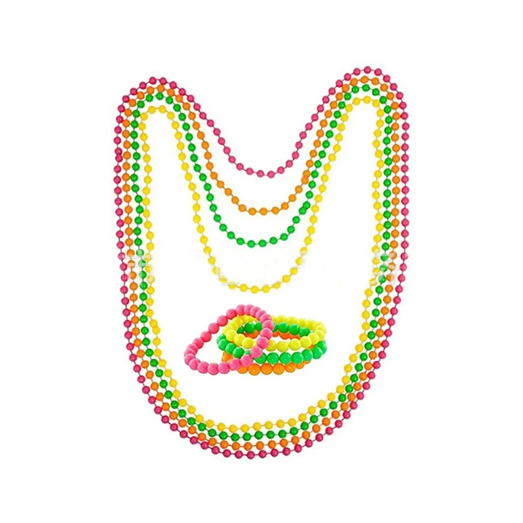80s Neon Party Supply Fancy Dress Outfit Set Headband Fishnet Gloves Necklace Bracelet Accessory Halloween Costume Cosplay