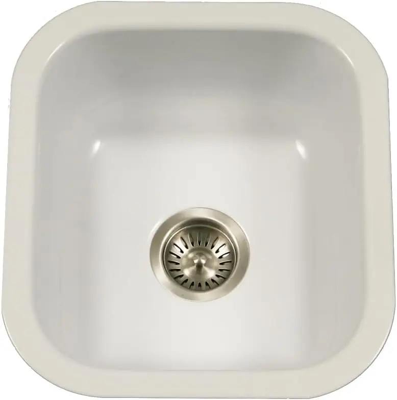 Houzer Porcelain Enamel Stainless Steel Porcela Series - Undermount Single Bowl Bar Sink, Durable, Sleek, And Stylish White