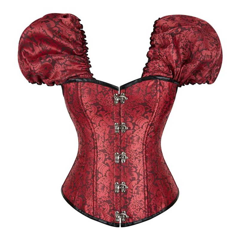 Gothic Corset with Flared Short Sleeves Vintage Corset Bustier Costumes Women Shapewear Corsets Black Red