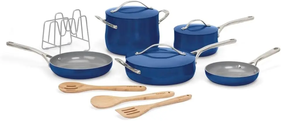 

Culinary Collection 12-Piece Pots and Pans Set, PURELYCERAMIC Nonstick, Sapphire
