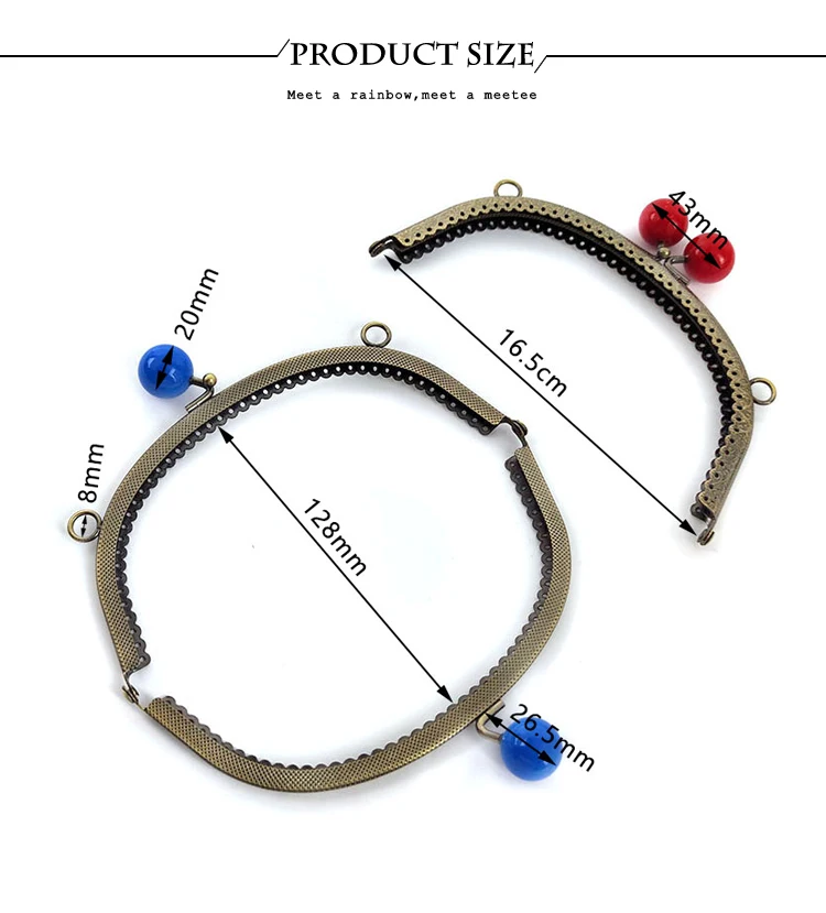 5Pcs Deepeel 16.5cm Colored Bead Metal Bag Handle DIY Handmade Sewing Brackets Kiss Clasp Purse Frame Handles for Making Bags