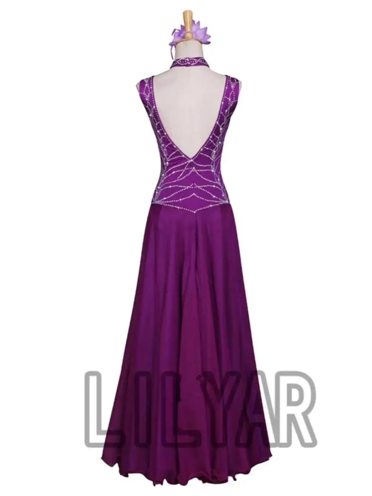 Nuovo abito da competizione professionale Gonna da ballo altalena grande Abito da ballo moderno per valzer Gonna da ballo quadrata Viola