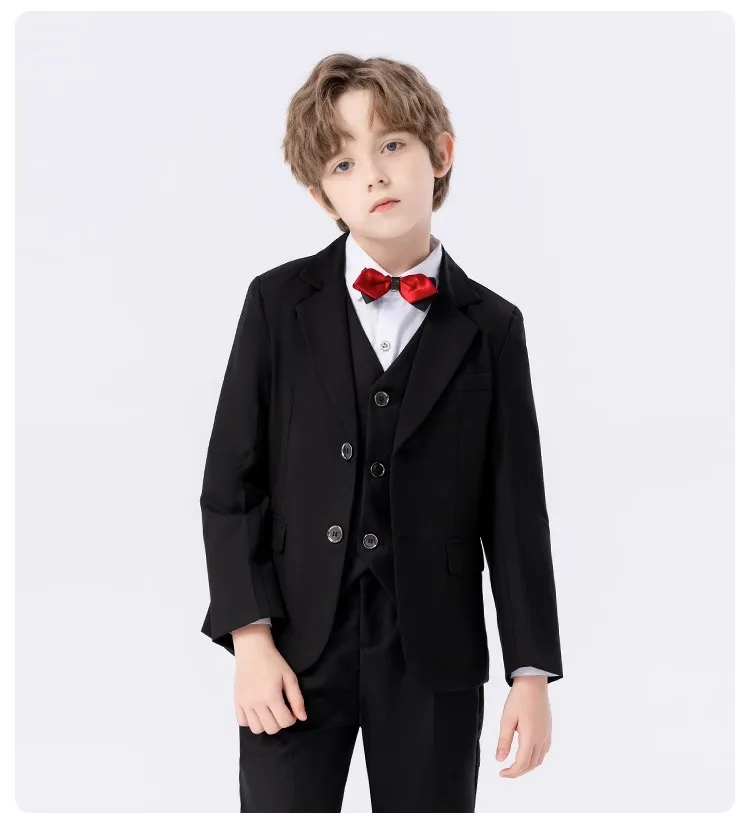 Boys Navy Blue Suit For Wedding Teenager Kids Formal Ceremony Tuxedo Dress Children Photograph Blazer Party Performance Costume