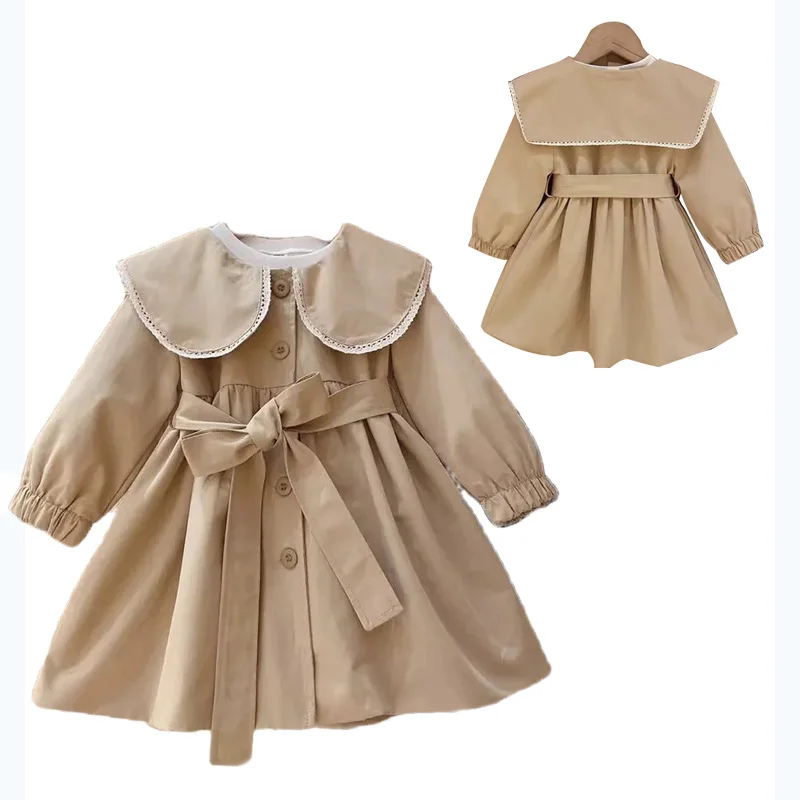 Baby Girls Trench Jackets Kids Fashion Khaki Coats Children Turn-down Collar Coat Children Cute Long Windbreaker Casual Clothing